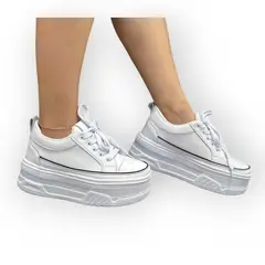 EVEGONZ - Tenis Altos de Moda Mujer Tenis con Plataforma Blanco