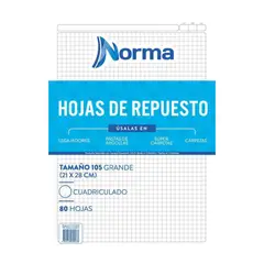NORMA - Pack x5 Repuesto Para Folder Cuadros x 80 Hojas