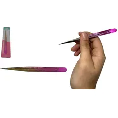 MAZUGI - Pinza recta en color rosado con dorado ideal para unas pestañas perfectas