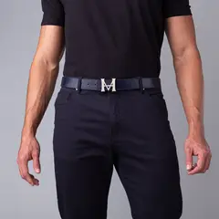 MARIO HERNANDEZ - Cinturón Casual Monograma Doble Faz Indigo Caoba