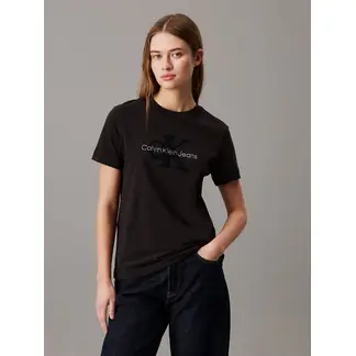 CALVIN KLEIN - Camiseta negra de chenilla con monograma