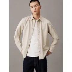 CALVIN KLEIN - Camisa gris con etiqueta tejida