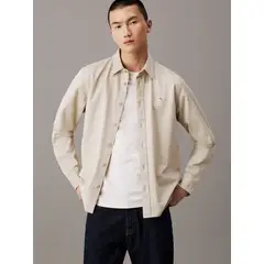 CALVIN KLEIN - Camisa gris con etiqueta tejida