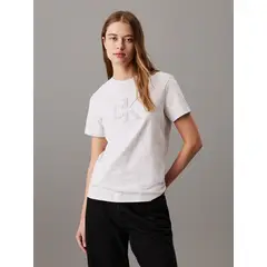 CALVIN KLEIN - Camiseta gris de chenilla con monograma