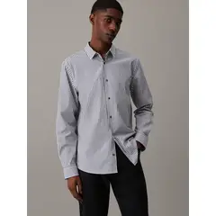 CALVIN KLEIN - Camisa negra elástica a rayas de popelina