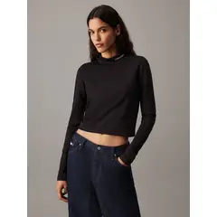 CALVIN KLEIN - Top negro de manga larga de punto milano