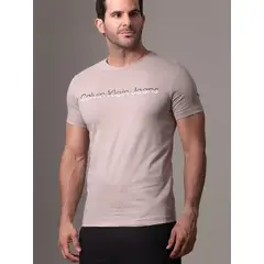 CALVIN KLEIN - Camiseta gris con logo institutional bicolor