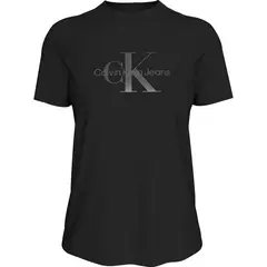 CALVIN KLEIN - Camiseta negra regular con monograma brillante