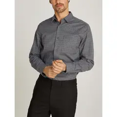 CALVIN KLEIN - Camisa gris de cuadros de sarga elástica