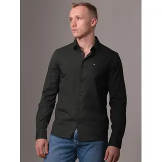 CALVIN KLEIN - Camisa verde slim de popelín elástico