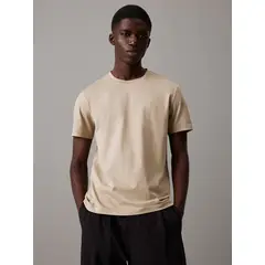 CALVIN KLEIN - Camiseta beige de algodón con parche de goma