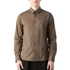 CALVIN KLEIN - Camisa verde slim de popelín elástico