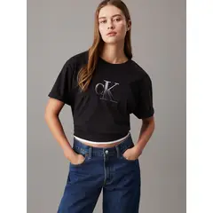 CALVIN KLEIN - Camiseta negra holgada con monograma