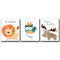 ART INDUSTRY - Triptico Cuadros Niños 40x30 Cms Set4 Leon Buho Alce