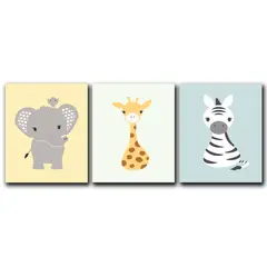ART INDUSTRY - Triptico Cuadros Niños 40x30 Cms Set19 Cebra Elefante Jirafa