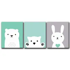 ART INDUSTRY - Triptico Cuadros Niños 40x30 Cms Set9 Osos Conejo