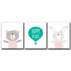 ART INDUSTRY - Triptico Cuadros Niños 40x30 Cms Set8 Osa Happy Coneja