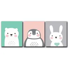 ART INDUSTRY - Triptico Cuadros Niños 40x30 Cms Set10 Oso Pingüino Conejo