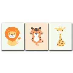ART INDUSTRY - Triptico Cuadros Niños 40x30 Cms Set15 Leon Tigre Jirafa