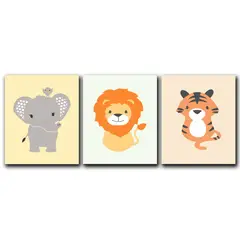 ART INDUSTRY - Triptico Cuadros Niños 40x30 Cms Set17 Leon Tigre Elefante