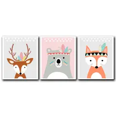 ART INDUSTRY - Triptico Cuadros Niños 40x30 Cms Set12 Venado Zorro Oso