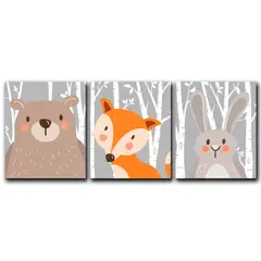 ART INDUSTRY - Triptico Cuadros Niños 40x30 Cms Set6 Oso Zorro Conejo