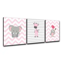 ART INDUSTRY - Triptico Cuadros Niños 40x30 Cms Set7 Elefante Jirafa Ave