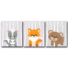 ART INDUSTRY - Triptico Cuadros Niños 40x30 Cms Set29 Zorrillo Oso Zorro