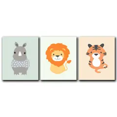 ART INDUSTRY - Triptico Cuadros Niños 40x30 Cms Set16 Rino Tigre Leon