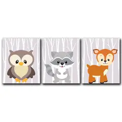 ART INDUSTRY - Triptico Cuadros Niños 40x30 Cms Set30 Buho Mapache Venado