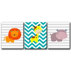ART INDUSTRY - Triptico Cuadros Niños 40x30 Cms Set3 Leon Jirafa Hipo