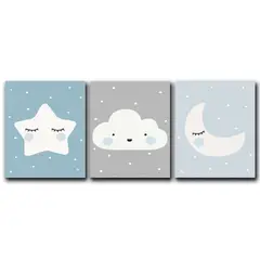 ART INDUSTRY - Triptico Cuadros Niños 40x30 Cms Set1 Estrella Nube Luna