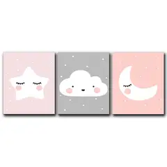 ART INDUSTRY - Triptico Cuadros Niños 40x30 Cms Set23 Nube Estrella Luna