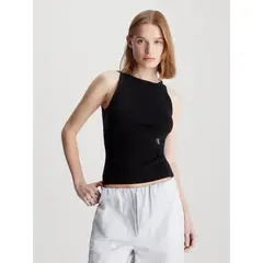 CALVIN KLEIN - Camiseta Negra Tejido Slim De Canalé Con Espalda Anudada