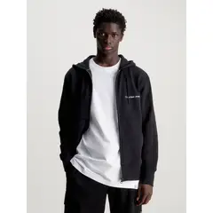 CALVIN KLEIN - Buzo Negro De Algodón Con Capota Y Cremallera