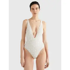 TOMMY HILFIGER - Traje De Baño Th Monogram Estampado Mujer Blanco