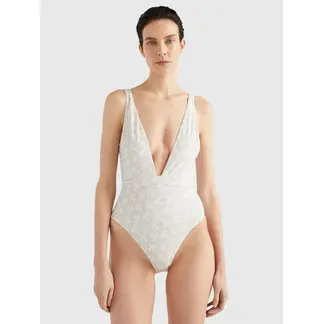 TOMMY HILFIGER - Traje De Baño Th Monogram Estampado Mujer Blanco