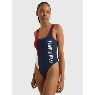 TOMMY HILFIGER - Traje De Baño Azul Con Escote En La Espalda