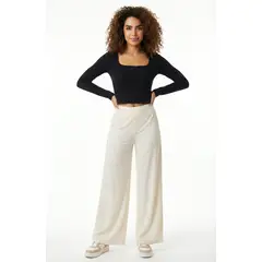 BELIFE - Blusa manga larga negro silueta ajustada en algodón para mujer