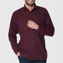 LEC LEE - Camisa Casual Hombre Vinotinto