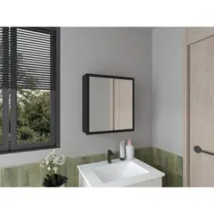RTA - Gabinete de Baño Luma Wengue con Puerta Espejo y Dos Entrepaños Para Ubicar Múltiples Objetos ZF