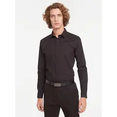 SEVEN SEVEN - Camisa Cuello Gales Para Hombre Negro