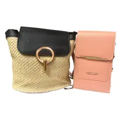 GENERICO - Combo Bolso De Mano Tejido y Bolso Billetera Porta Celular.