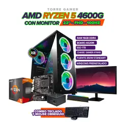 AMD - PC Gamer Ryzen 5 4600G con Monitor 22” FHD 100Hz/32GB DDR4/SSD 1TB