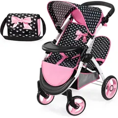 GENERICO - ❤Coche Doble Negro❤ Con Corazones❤ Para Bebe Reborn ❤