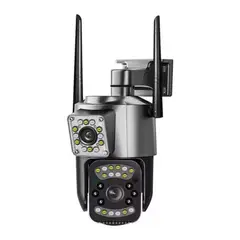 GENERICO - Camara De Seguridad Ptz Doble Lente Alta Definicion Exterior Color Gris Oscuro