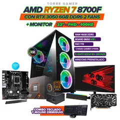 AMD - TORRE GAMER RYZEN 7 8700F/RTX 3050 6GB/16GB DDR5/SSD 1TB/MONITOR 22"