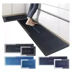 GENERICO - Tapete Alfombra Cocina Absorbente Y Antideslizante Juego X2 Gris Negro