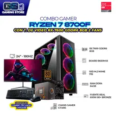 AMD - PC GAMER R7 8700F RX 7600 8GB RAM 64GB SSD 1TB + MONITOR 24" FHD 180HZ + COMBO