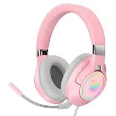 ONIKUMA - Audifonos Diadema Gamer K15 Rosados Con Luz Rgb Led Color Rosa